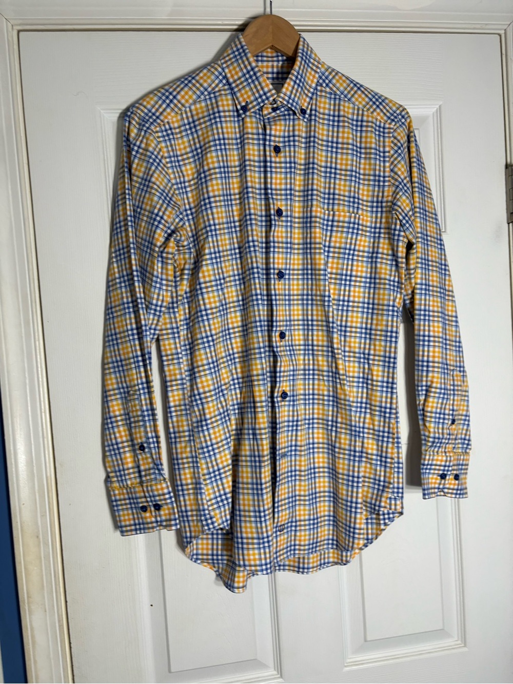 David Donahue Yellow and Blue Plaid Button-Down Shirt